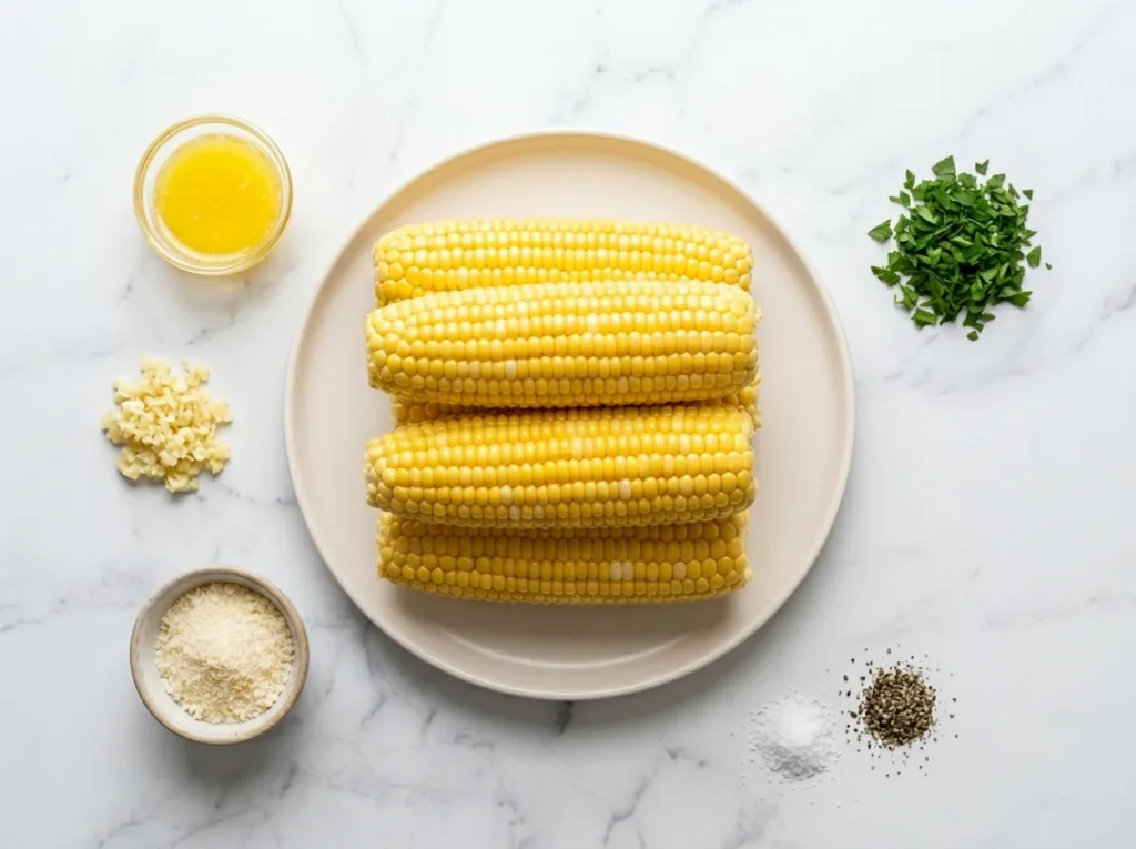 Buttery Garlic Parmesan Corn Garlic Parmesan Corn on the Cob Buttery Garlic Parmesan Corn Exact Ingredients Gathered for the Corn Recipe