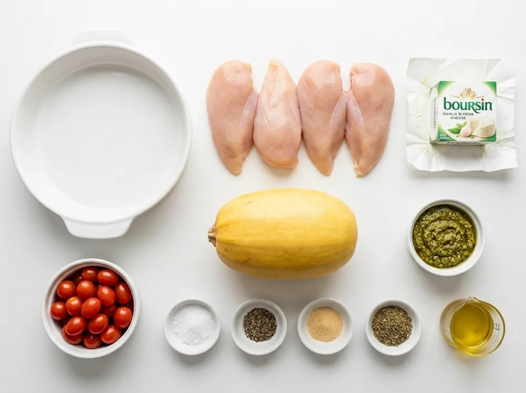 Creamy Herb Boursin Chicken Bake Baked Boursin Chicken Creamy Herb Boursin Chicken Bake Exact measured ingredients arranged before baking