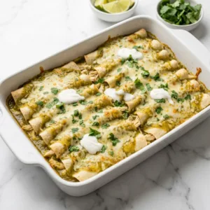 Protein-Packed Green Chicken Enchiladas Protein-Packed Green Chicken Enchiladas Hero baking dish for the recipe card image