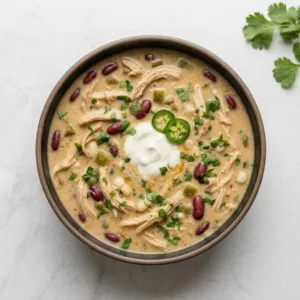 Creamy Cajun White Chicken Chili Creamy Cajun White Chicken Chili Hero bowl for the recipe card with creamy chili details