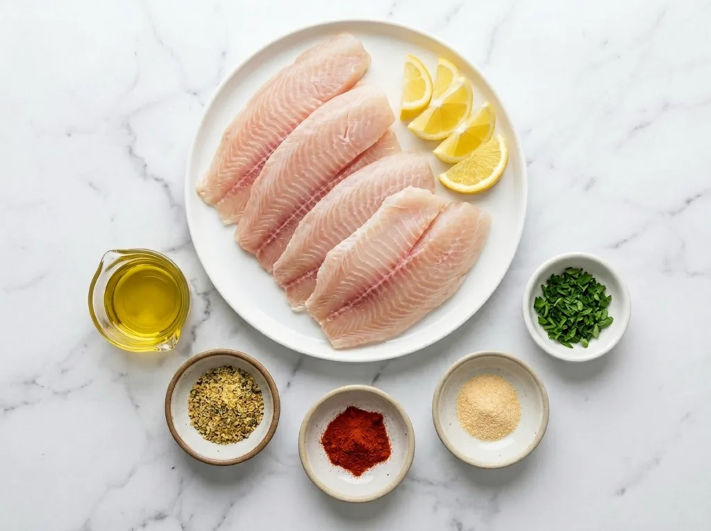 Lemon Herb Air Fryer Tilapia Air Fryer Tilapia Lemon Herb Air Fryer Tilapia Ingredient Measurements Set Out Clearly
