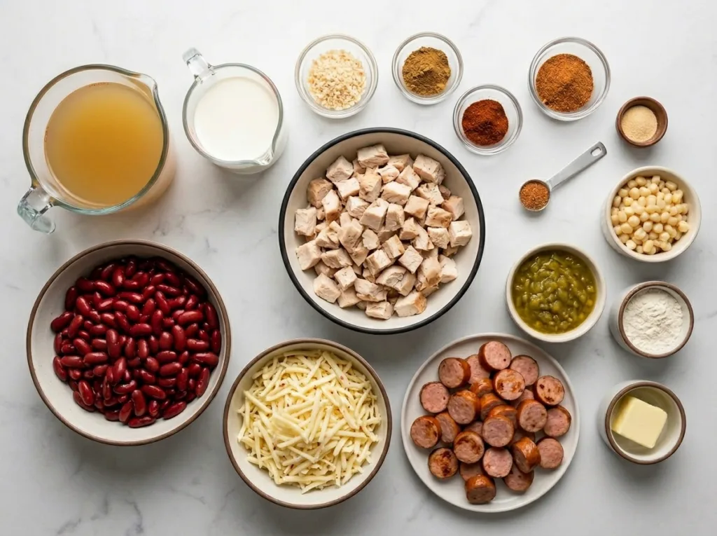 Creamy Cajun White Chicken Chili Creamy Cajun White Chicken Chili Ingredient amounts arranged clearly before the pot goes on