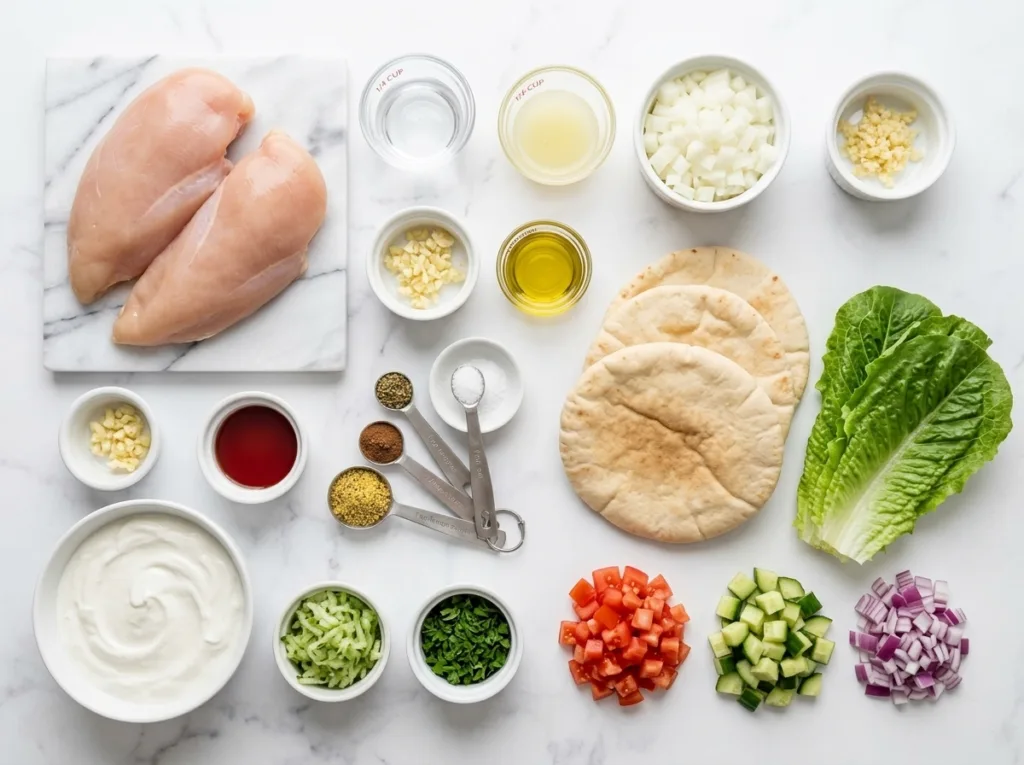 Lemon Herb Chicken Gyro Pitas Lemon Herb Chicken Gyro Pitas Ingredient portions arranged clearly before cooking and assembly