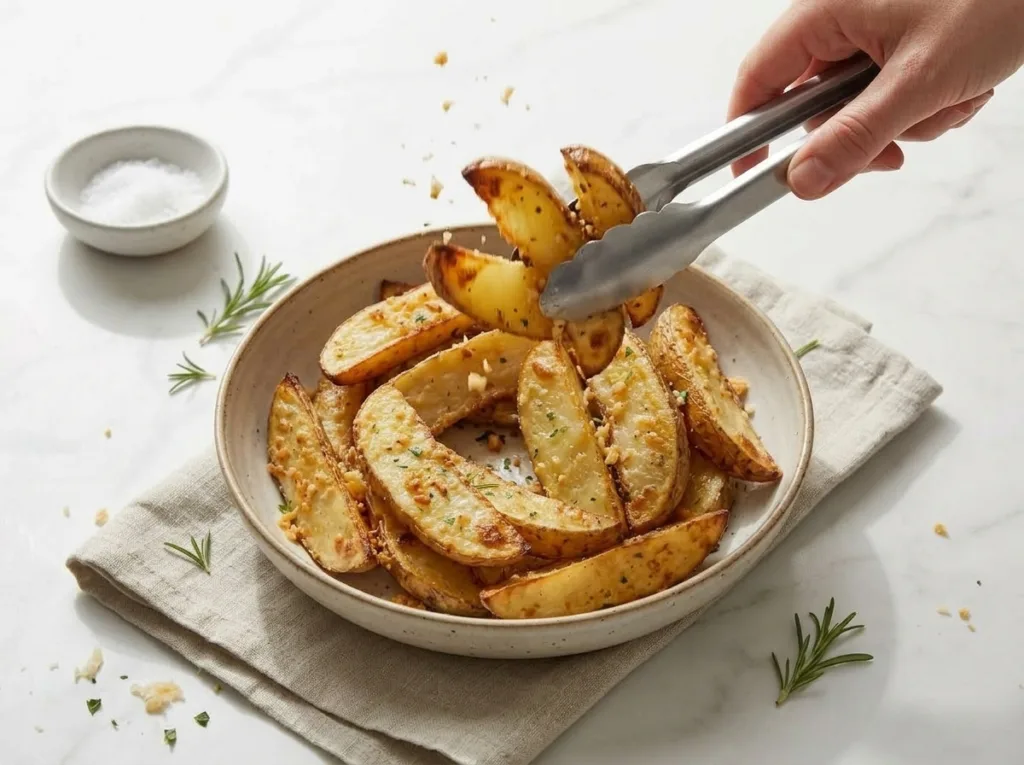 Crispy Garlic Parmesan Potato Wedges Garlic Parmesan Potato Wedges Crispy Garlic Parmesan Potato Wedges Plating the Crispy Potato Wedges