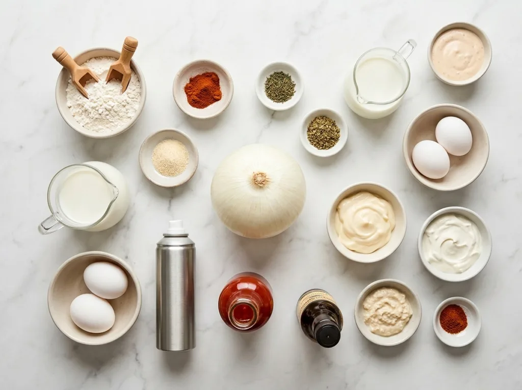 Crispy Air Fryer Blooming Onion Air Fryer Blooming Onions Crispy Air Fryer Blooming Onion The Full Ingredient Spread for a Blooming Onion