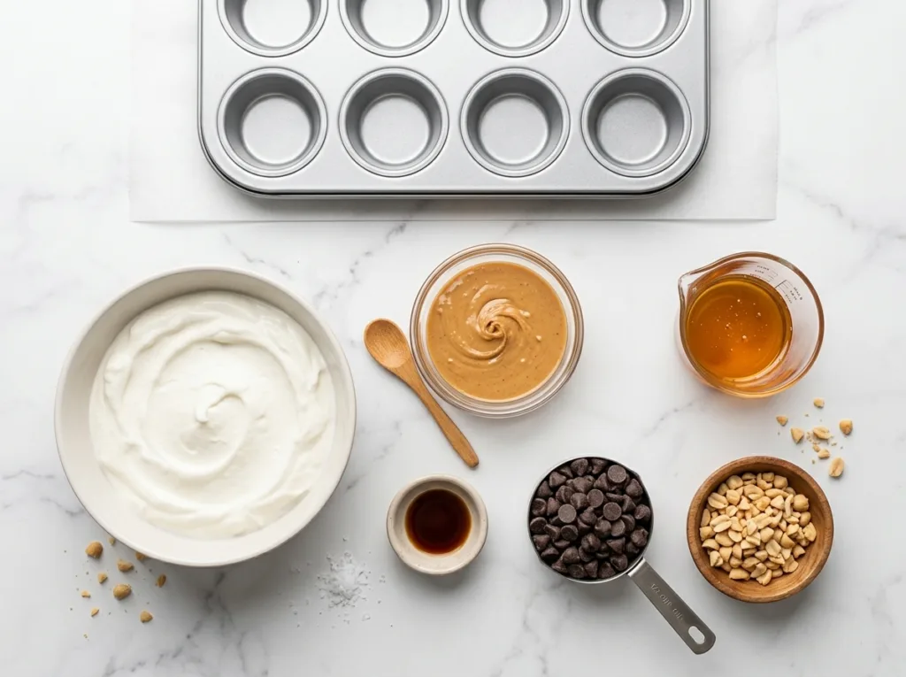 Peanut Butter Yogurt Snack Bites Frozen Peanut Butter Greek Yogurt Bites Peanut Butter Yogurt Snack Bites The Ingredient Setup for These Frozen Yogurt Bites