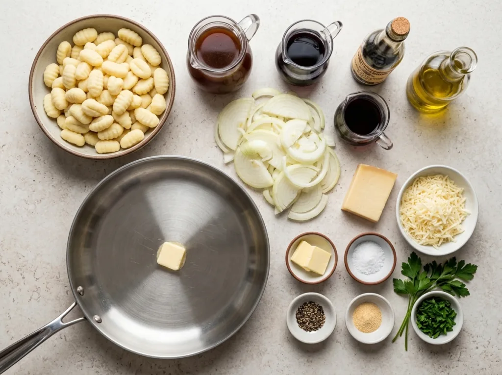 French Onion Gnocchi Skillet French Onion Gnocchi French Onion Gnocchi Skillet The Ingredients Set Out for This One Pan Gnocchi