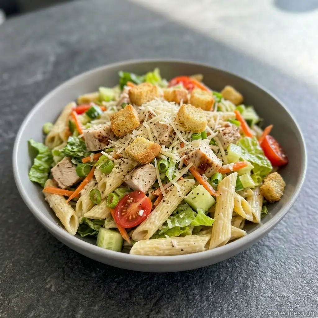 Chicken Caesar Pasta Salad for Make-Ahead Lunches Chicken Caesar Pasta Salad Chicken Caesar Pasta Salad for Make-Ahead Lunches Creamy pasta salad presentation
