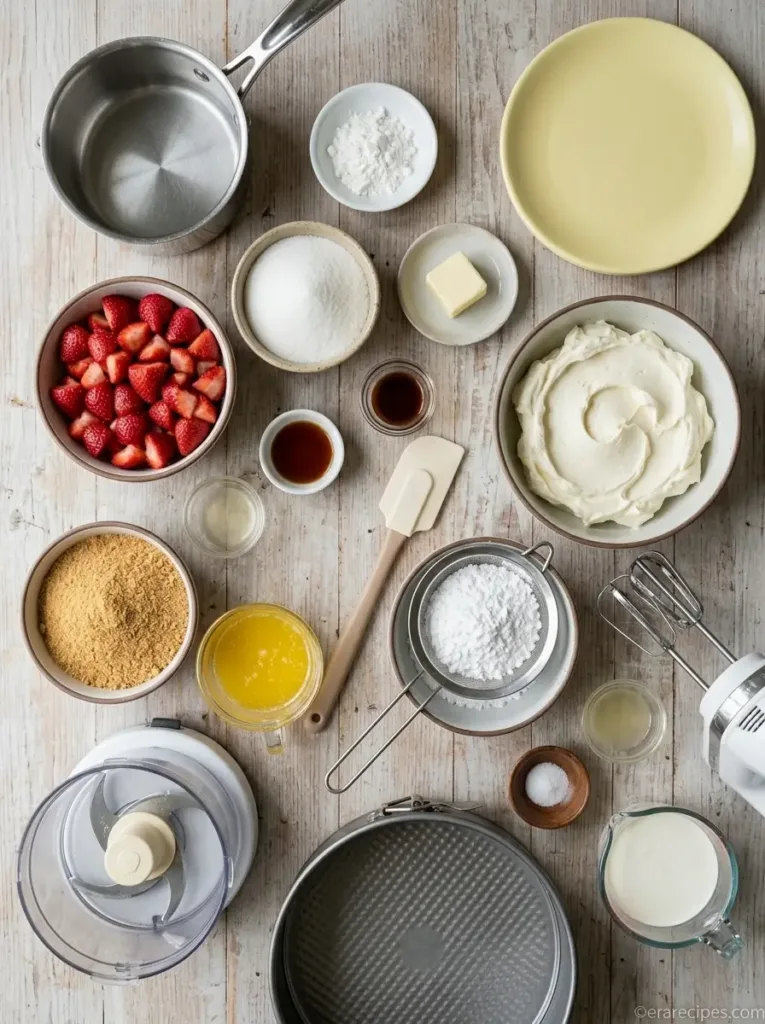 No Bake Strawberry Cheesecake for Hot Summer Days No Bake Strawberry Cheesecake No Bake Strawberry Cheesecake for Hot Summer Days Detailed Measured Ingredients for No Bake Strawberry Cheesecake