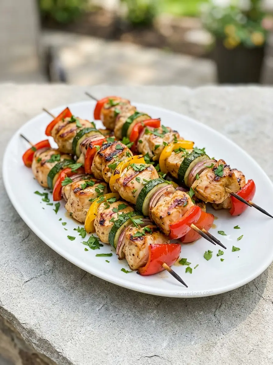 Home Home Grilled chicken kabobs on platter