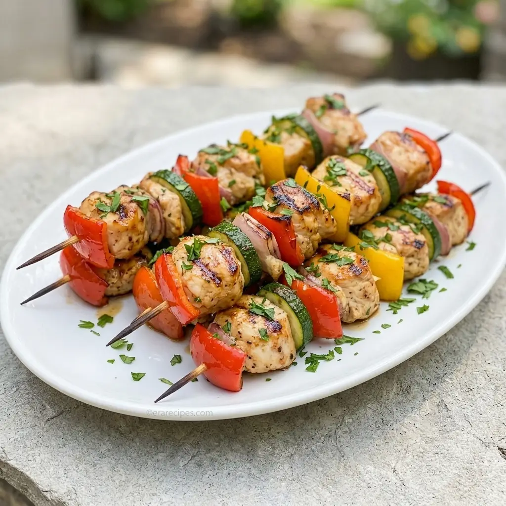 Grilled Chicken Kabobs with Colorful Summer Skewers Grilled Chicken Kabobs Grilled Chicken Kabobs with Colorful Summer Skewers Grilled chicken kabobs on platter 2