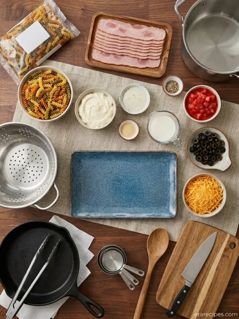 Ranch Pasta Salad for Picnics and Make-Ahead Meals Ranch Pasta Salad Ranch Pasta Salad for Picnics and Make-Ahead Meals Ingredients flat lay photo