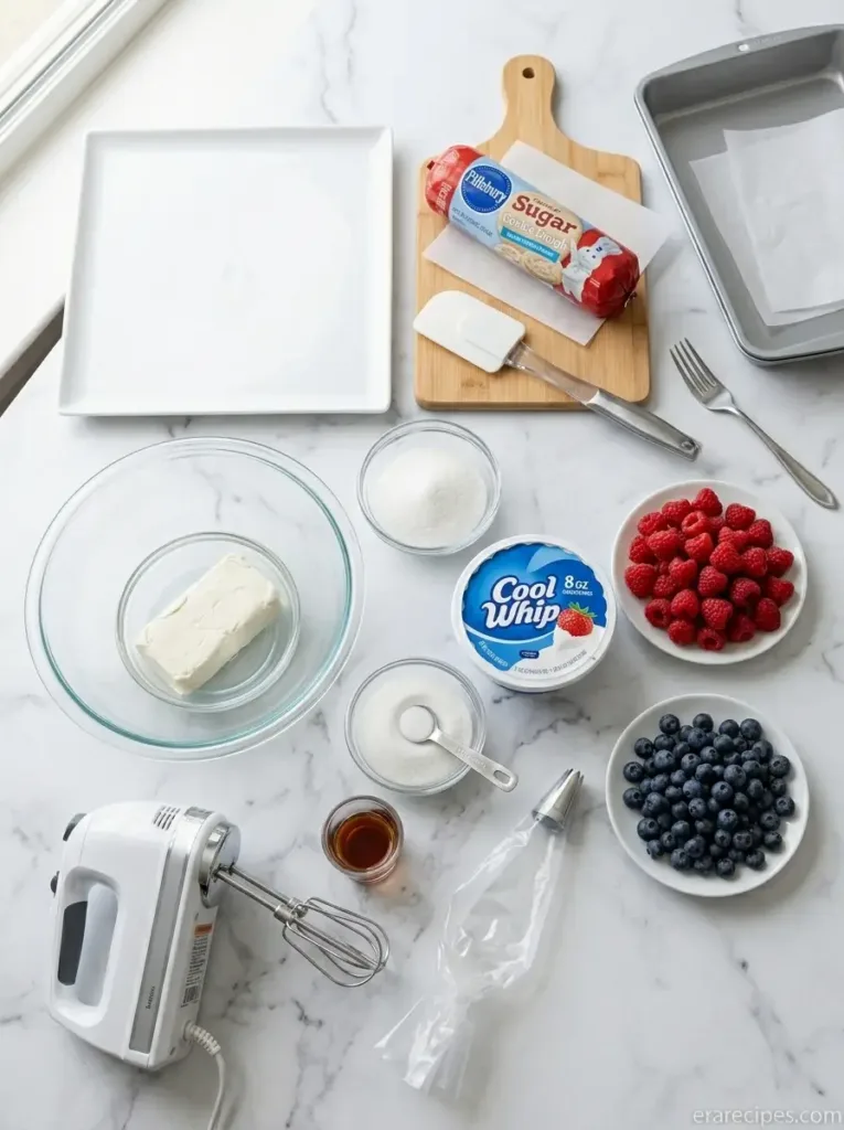 4th of July Fruit Pizza for Red White and Blue Tables 4th of July Fruit Pizza 4th of July Fruit Pizza for Red White and Blue Tables Ingredients for sugar cookie des
