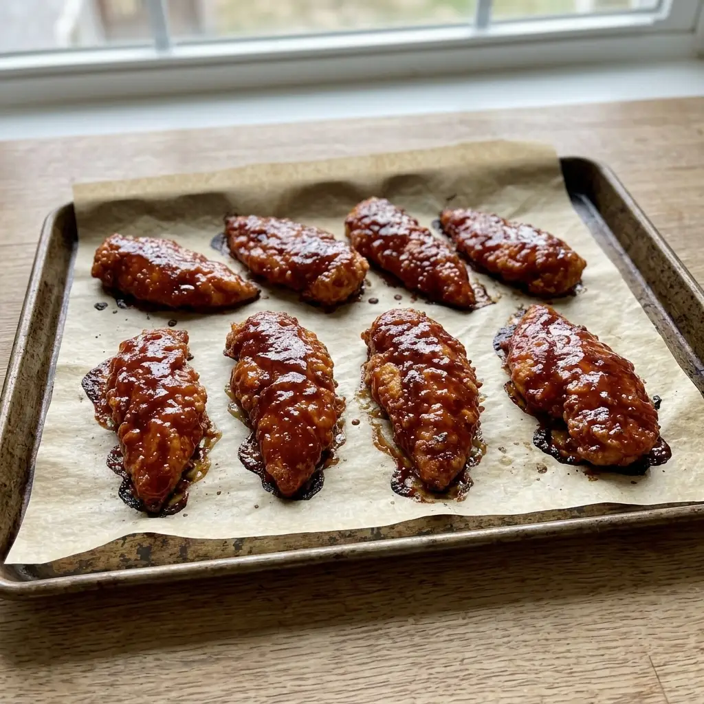 Honey BBQ Chicken Tenders with a Sticky Summer Glaze Honey BBQ Chicken Tenders Honey BBQ Chicken Tenders with a Sticky Summer Glaze Recipe Card Hero Honey BBQ Chicken Tenders