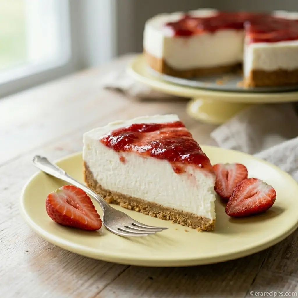 No Bake Strawberry Cheesecake for Hot Summer Days No Bake Strawberry Cheesecake No Bake Strawberry Cheesecake for Hot Summer Days Recipe Card Hero No Bake Strawberry Cheesecake