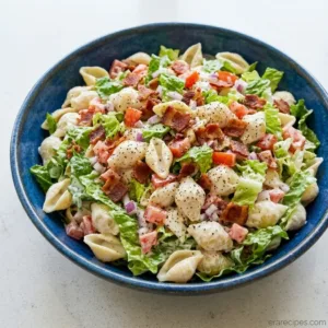 Turkey Bacon BLT Pasta Salad with Creamy Ranch Flavor Turkey Bacon BLT Pasta Salad Turkey Bacon BLT Pasta Salad with Creamy Ranch Flavor Recipe Card Hero Turkey Bacon BLT Pasta Salad