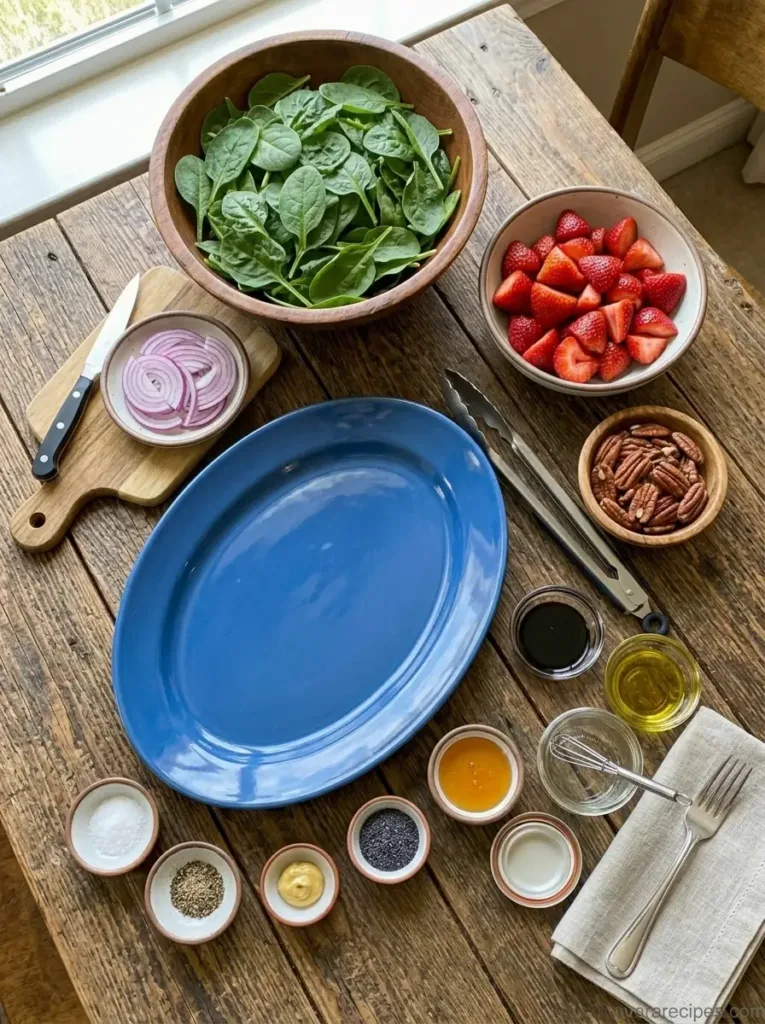Strawberry Spinach Salad with a Fresh Berry Bite Strawberry Spinach Salad Strawberry Spinach Salad with a Fresh Berry Bite Salad ingredients and dressing