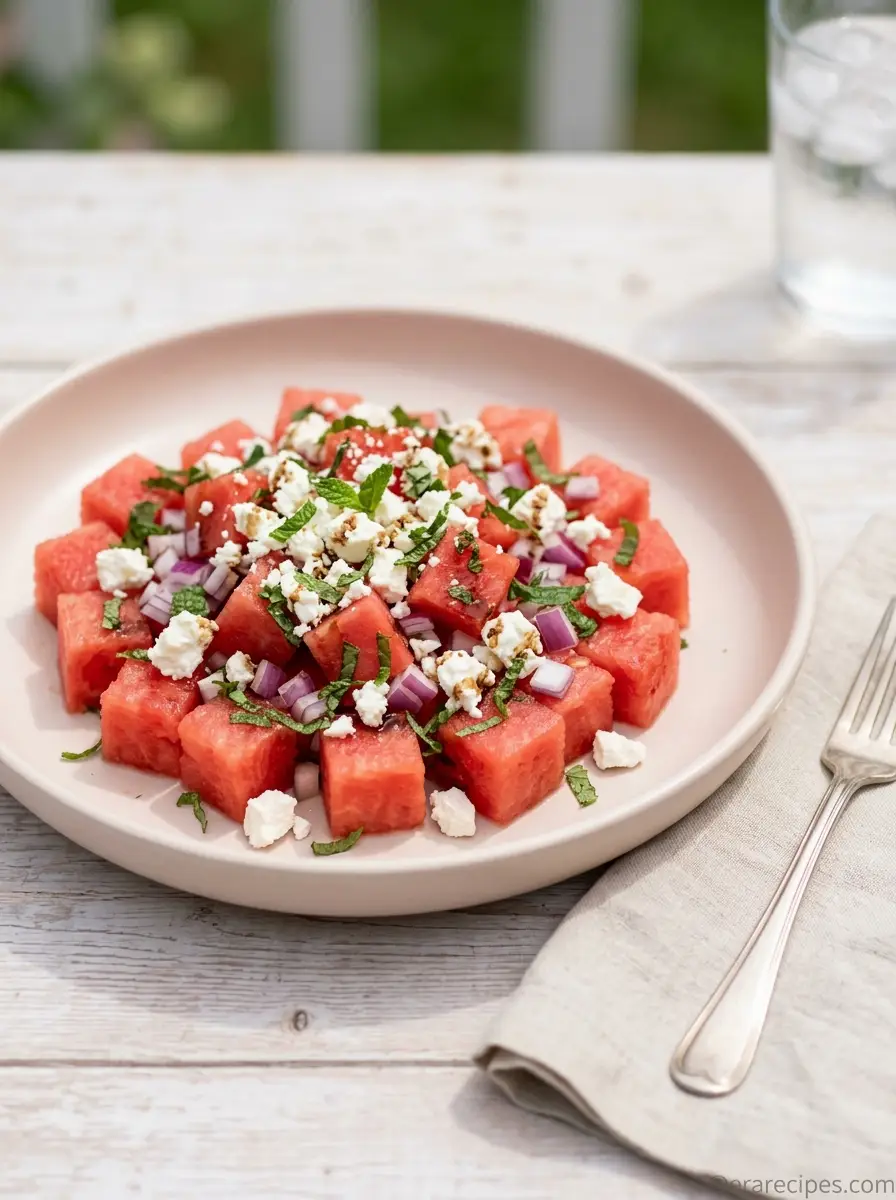 Home Home Watermelon Feta Salad on plate