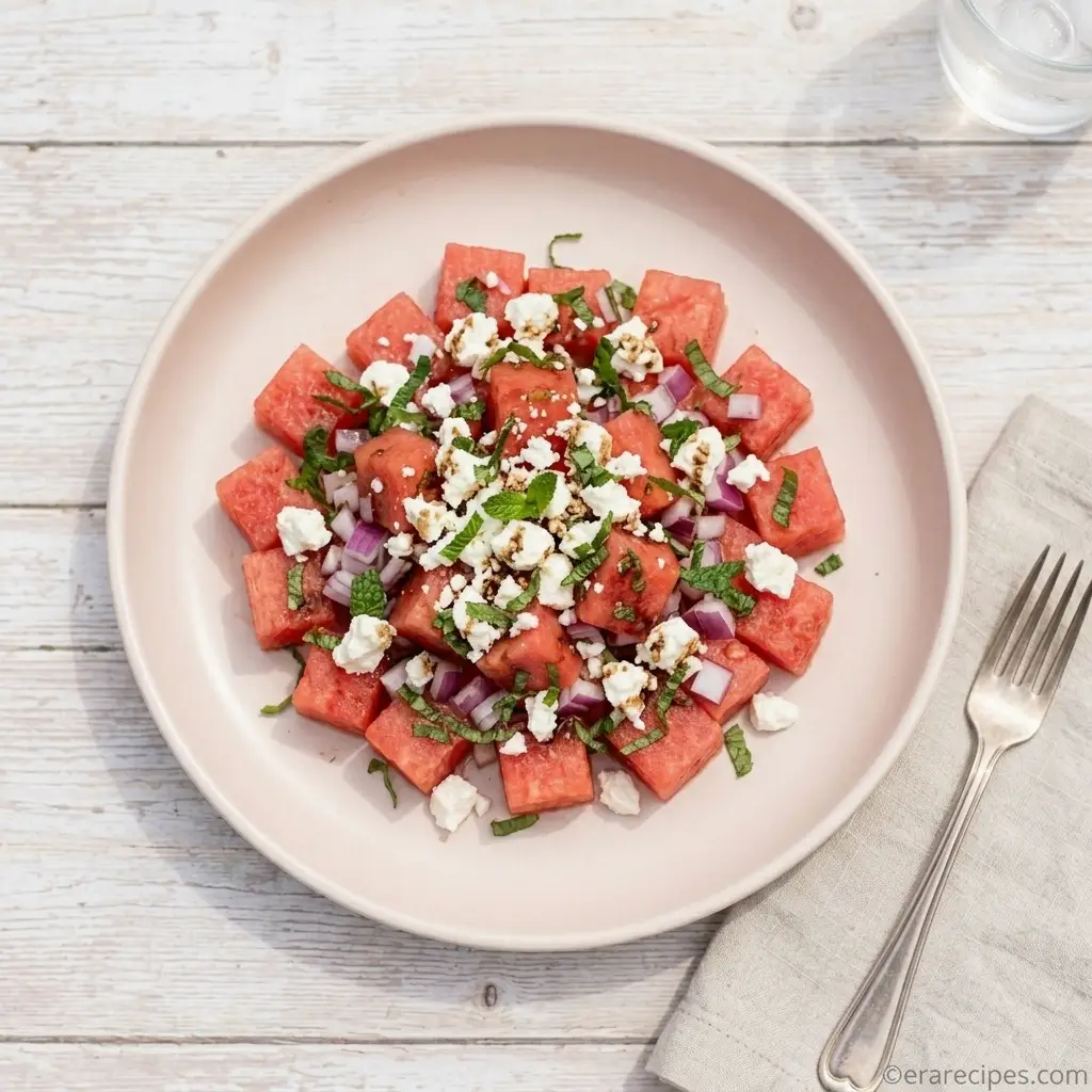 Watermelon Feta Salad with Sweet Salty Crunch Watermelon Feta Salad Watermelon Feta Salad with Sweet Salty Crunch Watermelon Feta Salad presentation