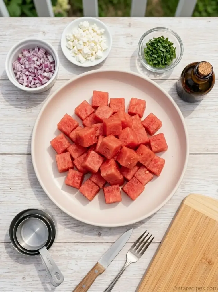 Watermelon Feta Salad with Sweet Salty Crunch Watermelon Feta Salad Watermelon Feta Salad with Sweet Salty Crunch Watermelon salad ingredients flavor