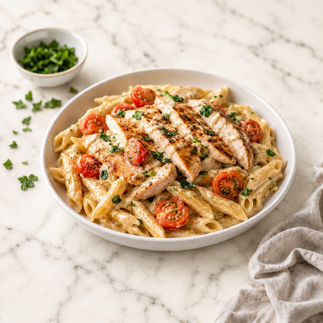 Home Creamy chicken pasta with cherry tomatoes 4
