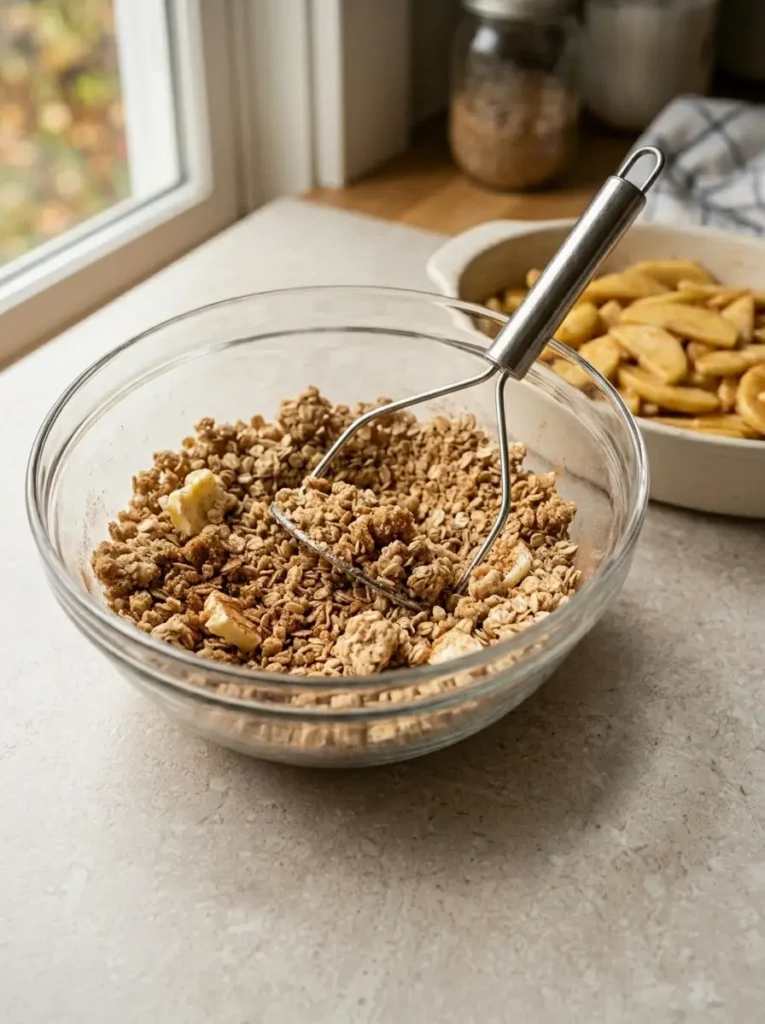 Classic Apple Crisp with a Cinnamon Oat Topping Apple Crisp Cinnamon oat crumble with brown sugar, flour, and cold butter