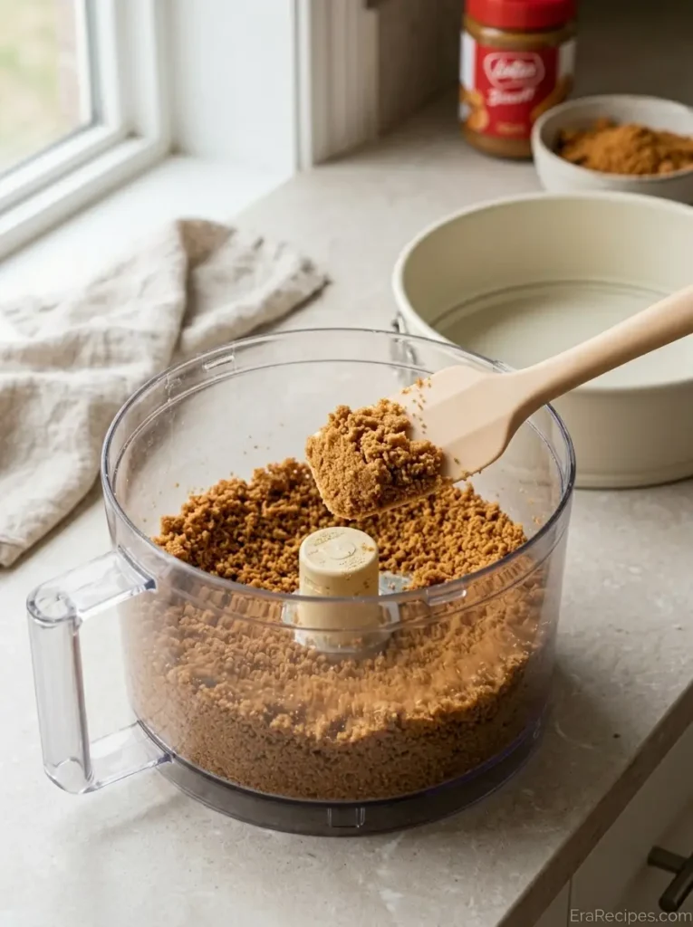 Biscoff Cheesecake for an Easy No-Bake Dessert Biscoff Cheesecake Fine Biscoff cookie crumbs mixed with melted butter for cheesecake crust