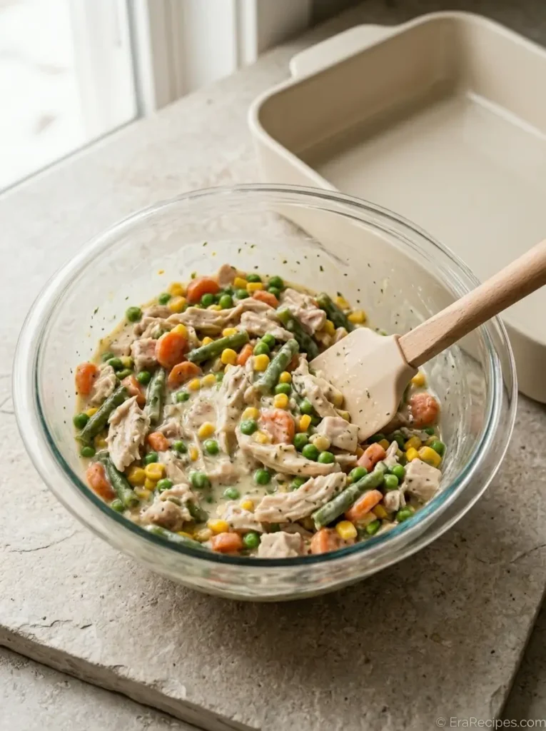 Easy Chicken Pot Pie Casserole for Cozy Weeknights Easy Chicken Pot Pie Casserole Chicken and mixed vegetables folded into creamy chicken pot pie casserole filling