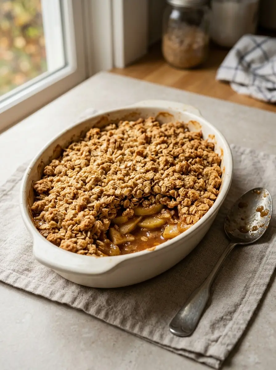 Home Classic Apple Crisp with a golden cinnamon oat crumble topping