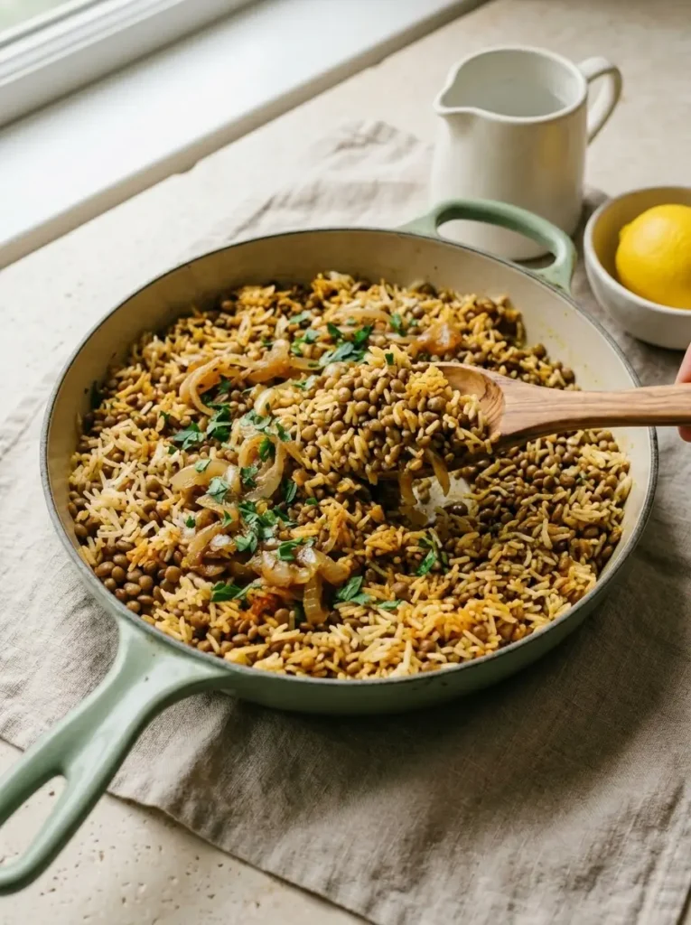 Mediterranean Lentils and Rice for an Easy One-Pot Dinner Mediterranean Lentils and Rice Cooked lentils and basmati rice folded with golden onions and warm spices