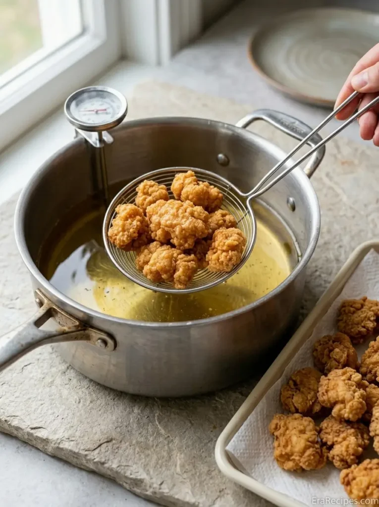 Sweet and Sour Chicken for an Easy Takeout-Style Dinner Sweet and Sour Chicken Golden fried chicken pieces draining before sweet-and-sour sauce is added