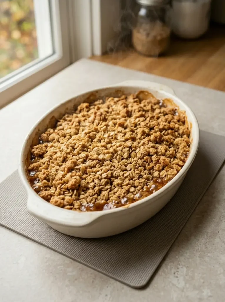 Classic Apple Crisp with a Cinnamon Oat Topping Apple Crisp Hot apple crisp with bubbling cinnamon apples and golden oat topping
