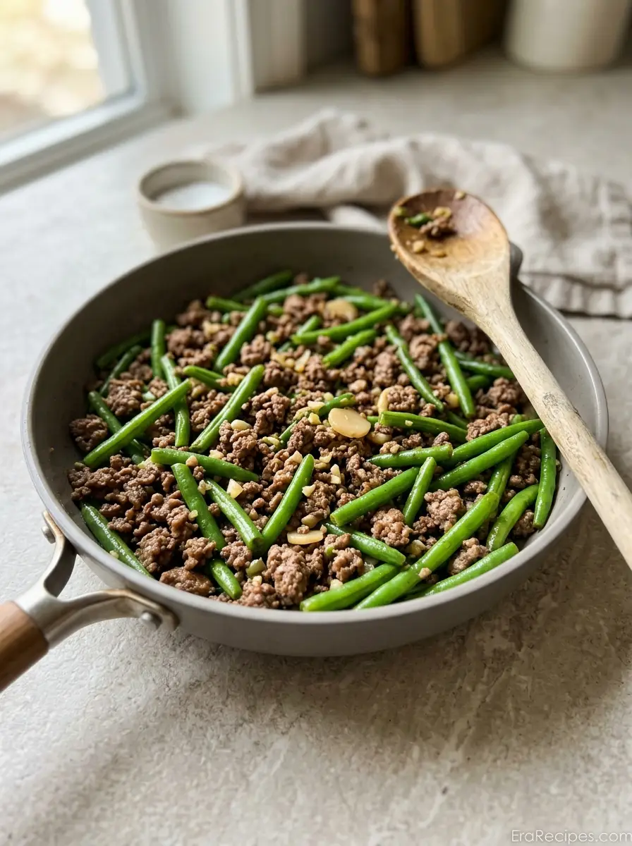 Home Hamburger Green Bean Skillet with ground beef and green beans in one pan