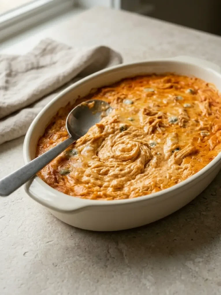 Buffalo Chicken Dip for Football Parties Buffalo Chicken Dip Baked Buffalo Chicken Dip stirred until creamy and ready to serve