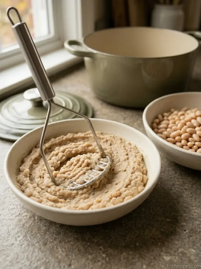 Creamy White Chicken Chili for Cooler Nights Creamy White Chicken Chili Great northern beans mashed smooth to thicken white chicken chili