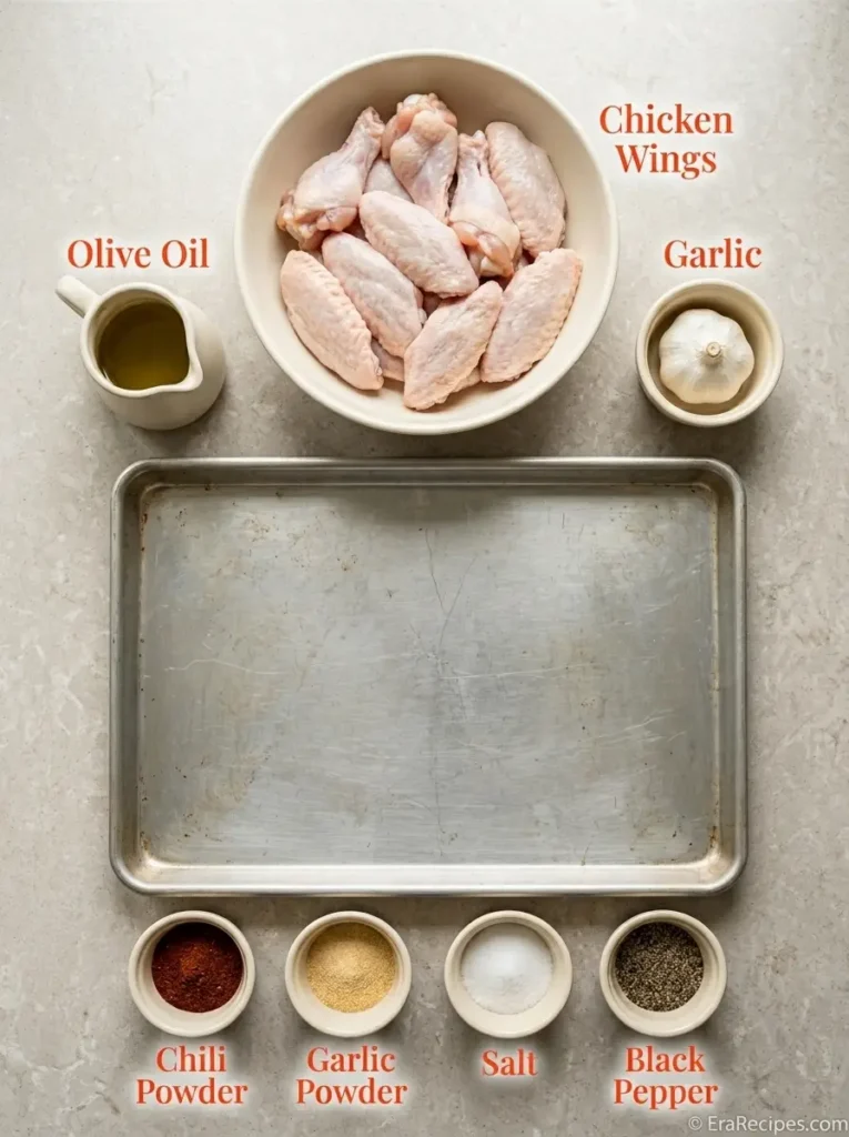 Crispy Baked Chicken Wings for Game Day Crispy Baked Chicken Wings Principal Crispy Baked Chicken Wings ingredients labeled from directly overhead