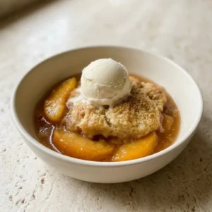 Classic Peach Cobbler with a Golden Buttery Topping Classic Peach Cobbler Classic Peach Cobbler with juicy peaches and a golden buttery biscuit topping with ice cream