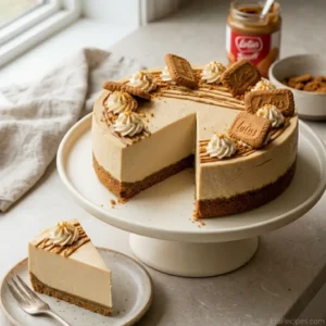 Biscoff Cheesecake for an Easy No-Bake Dessert Biscoff Cheesecake Creamy no-bake Biscoff Cheesecake with cookie crust and Biscoff drizzle