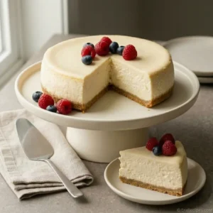 Cottage Cheese Cheesecake for a Creamy Protein Dessert Cottage Cheese Cheesecake Creamy Cottage Cheese Cheesecake with graham crust, lemon, and fresh berries