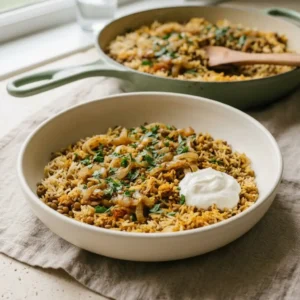 Mediterranean Lentils and Rice for an Easy One-Pot Dinner Mediterranean Lentils and Rice Mediterranean Lentils and Rice with golden onions, warm spices, parsley, and lemon